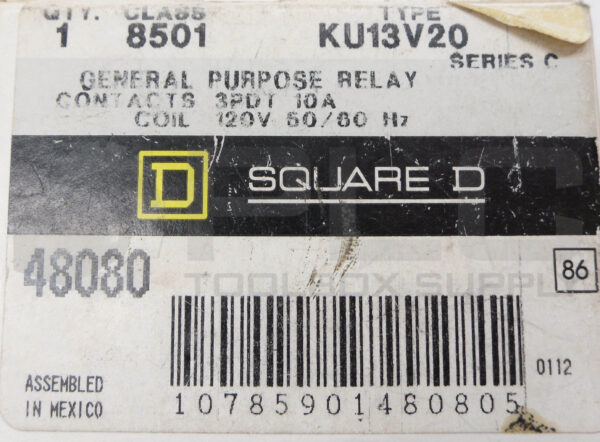 NEW SQUARE D 8501 KU13V20 /C GENERAL PURPOSE RELAY 10A 120V 50/60HZ 48080 *READ* - Image 6