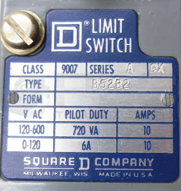 NEW SQUARE D 9007 B52B2 /A LIMIT SWITCH 600V AC/DC *READ* - Image 5