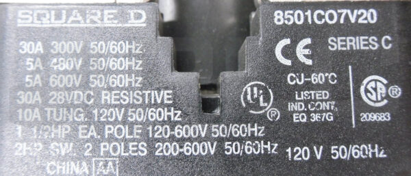 NEW SQUARE D 8501CO7V20 /C GENERAL PURPOSE RELAY 30A 600V 50/60HZ 0526AF - Image 6
