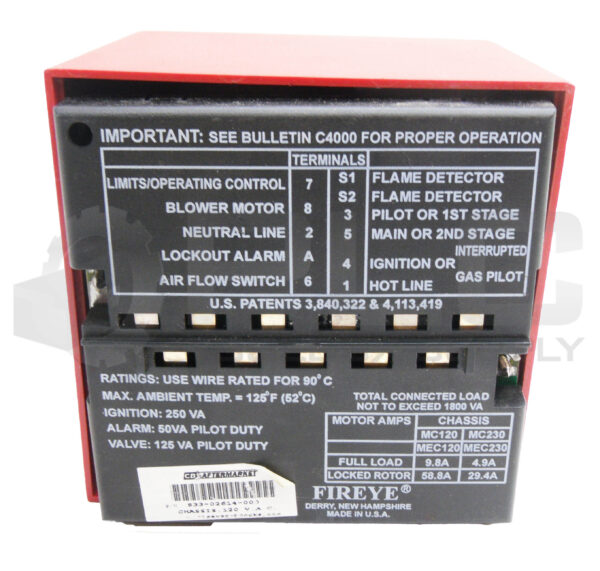 FIREYE 833-02614-000 FLAME SAFEGUARD MC120 MP100 MAUV1 125DEG F 9.8/4.9A - Image 4