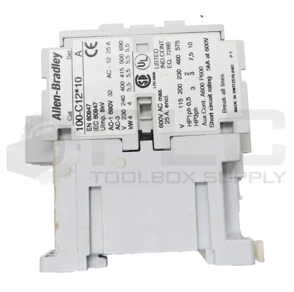 ALLEN BRADLEY 100-C12*10 /A CONTACTOR 600VAC 25A 110v/120v - Image 4