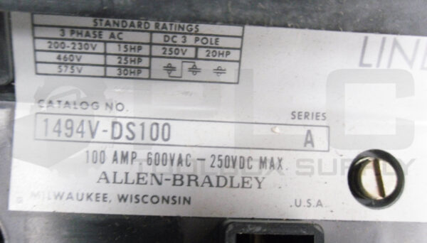 NEW ALLEN BRADLEY 1494V-DS100 /A DISCONNECT SWITCH 100A 600VAC 250VDC - Image 6