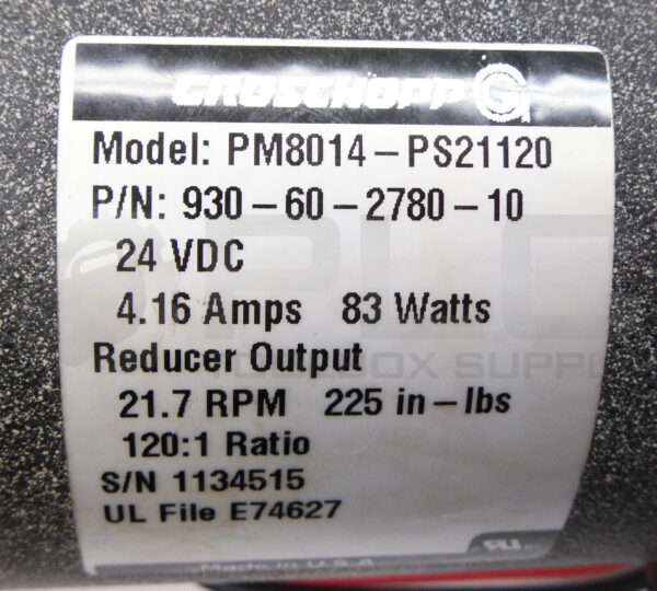 GROSCHOPP PM8014-PS21120 MOTOR 24VDC 4.16A 83W 21.7RPM 930-60-2780-10 - Image 6