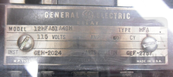 GENERAL ELECTRIC 12HFA51A49H RELAY 115V 60HZ TYPE HFA - Image 5