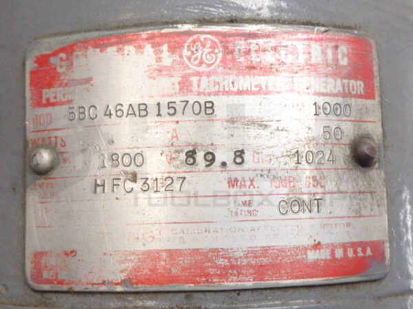GE 5BC46AB1570B TACHOMETER GENERATOR 1000RPM 89.8V - Image 6