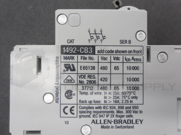 NEW ALLEN BRADLEY 1492-CB3G250 /B CIRCUIT BREAKER 25A 480VAC - Image 5