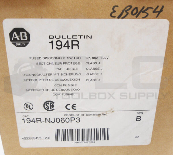 NEW ALLEN BRADLEY 194R-NJ060P3 /B FUSED DISCONNECT SWITCH 3P 60A 600V - Image 7
