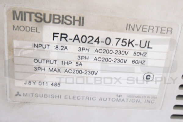 MITSUBISHI FR-A024-0.75K-UL INVERTER 8.2A 3PH 200-230VAC 50/60HZ - Image 5