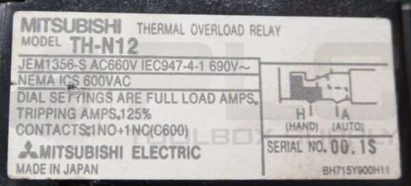 MITSUBISHI SD-M11 CONTACTOR 440V 15A W/ TH-N12 THERMAL OVERLOAD RELAY 600VAC - Image 5