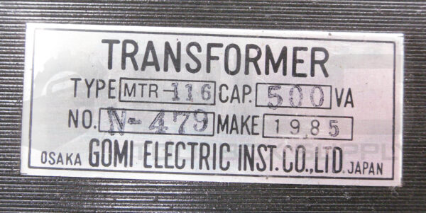 GOMI ELECTRIC MTR-116 TRANSFORMER N-479 - Image 4