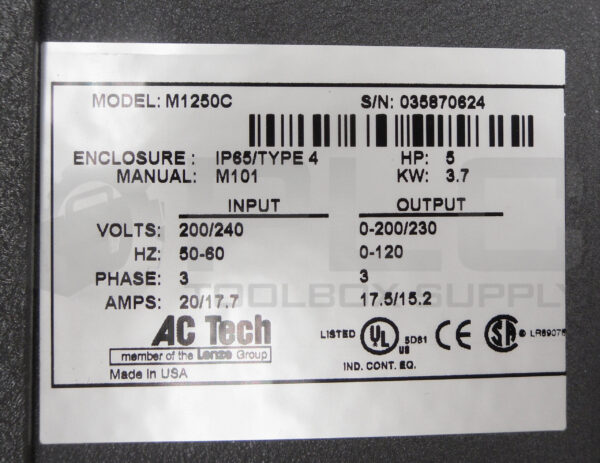 LENZE M1250C AC INVERTER DRIVE 5HP 200-240V 50/60HZ 3PH 20/17.7 - Image 5
