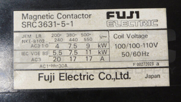 FUJI ELECTRIC SRC3631-5-1 MAGNETIC CONTACTOR 110-10V 50/60HZ - Image 5