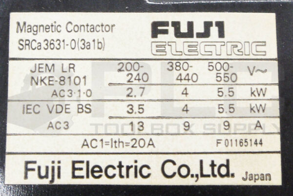 FUJI ELECTRIC SRCA3631-0(3A1B) MAGNETIC CONTACTOR 550V 20A - Image 6