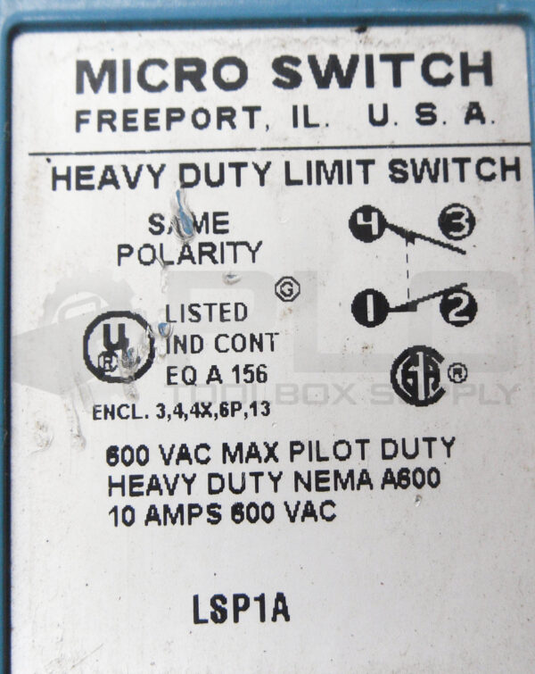 MICRO SWITCH LSP1A HEAVY DUTY LIMIT SWITCH 600VAC 10A W/ LSZ4001 RECEPTACLE - Image 6