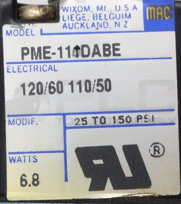 MAC VALVES PME-111DABE SOLENOID COIL 110-120V 50/60HZ 25-150PSI 6.8W - Image 4