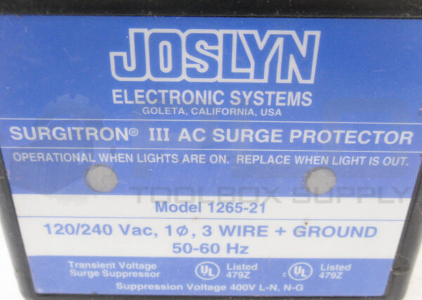 JOSLYN 1265-21 SURGITRON III AC SURGE PROTECTOR 120-240VAC 3 WIRE 50/60HZ - Image 5
