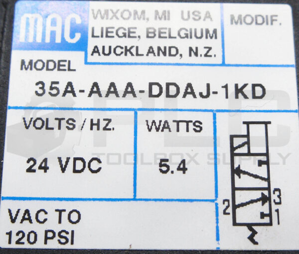 MAC VALVES 35A-AAA-DDAJ-1KD SOLENOID VALVE 24VDC 5.4W 120PSI - Image 4