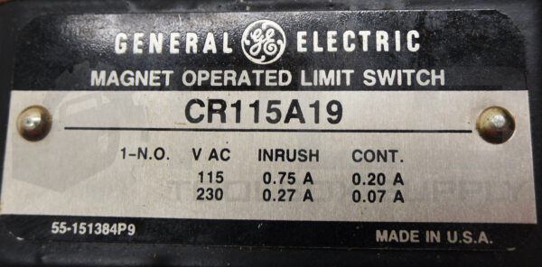 GENERAL ELECTRIC CR115A19 MAGNET OPERATED LIMIT SWITCH 115-230VAC 0.75A - Image 6