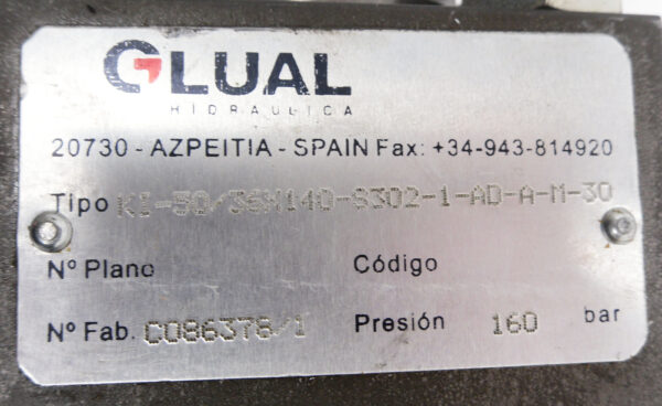 GLUAL KI-50/36X140-S302-1-AD-A-M-30 HYDRAULIC CYLINDER 160BAR - Image 2
