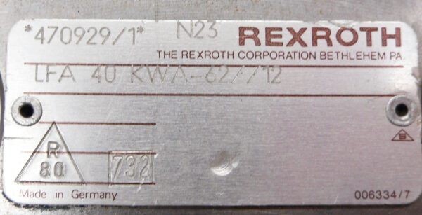 REXROTH LFA 40 KWA-62//12 HYDRAULIC VALVE BLOCK 470929/1" - Image 2