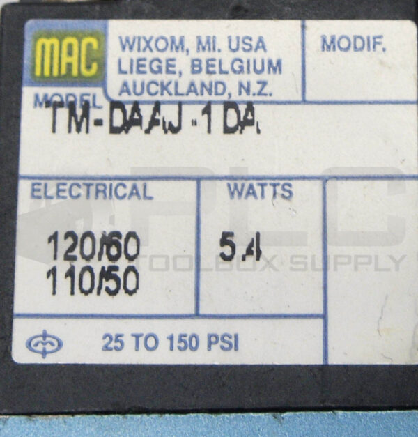 MAC VALVES 82A-BC-CAA-TM-DDAP-1DA SOLENOID VALVE W/ (2) TM-DDAJ-1DA COIL - Image 7