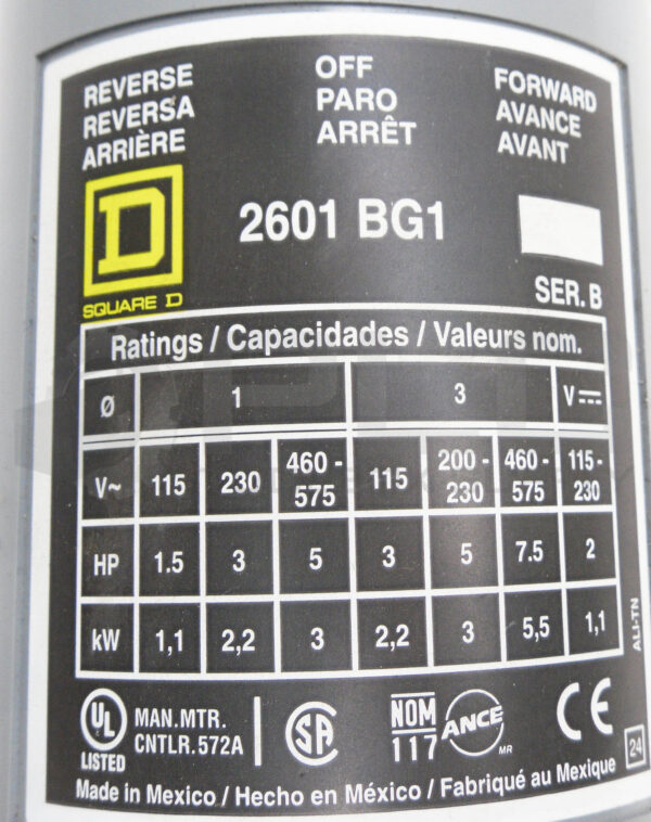 NEW SQUARE D 2601 BG1 /B REVERSING DRUM SWITCH 575V 7.5HP - Image 5