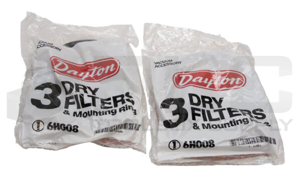 LOT OF 2 SEALED NEW BAG OF 3 DAYTON 6H008 DRY FILTER & MOUNTING RING TOTAL 6