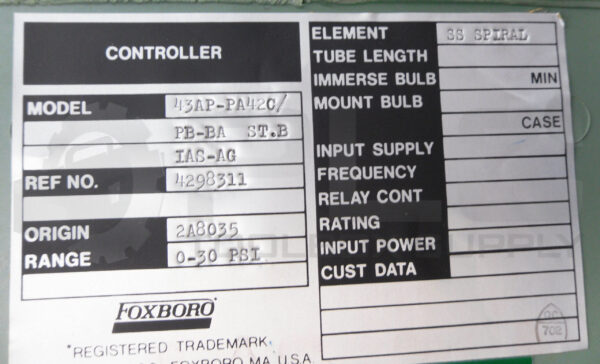 FOXBORO 43AP-PA42C/PB-BA CONTROLLER 0-30PSI - Image 6