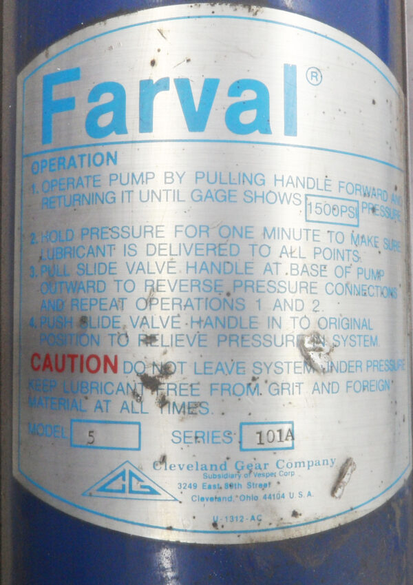 FARVAL MODEL 5 SERIES 101A LUBRICATION PUMP 1500PSI 0A-4002-101-P - Image 6