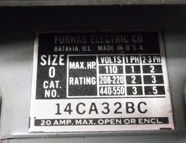 FURNAS 14CA32BC 3 PHASE MAGNETIC STARTER 220/440V 60HZ - Image 6