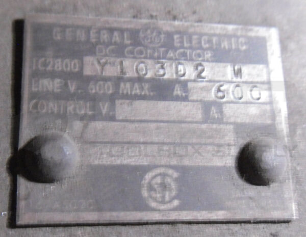 GENERAL ELECTRIC IC2800Y103D2 DC CONTACTOR 600V 600A W/ 22D136G2 COIL 240VDC - Image 6