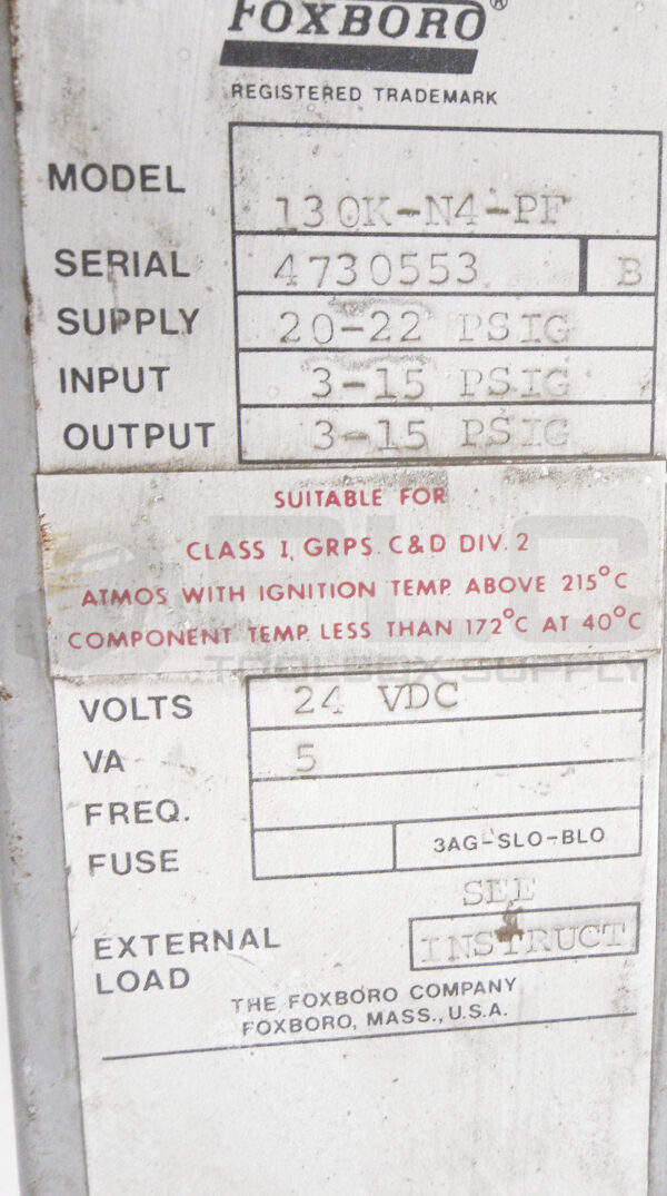 FOXBORO 130K-N4-PF PROCESS CONTROLLER 20-22PSIG 24VDC - Image 7