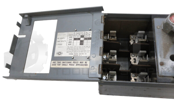 FEDERAL PACIFIC QMQB-6632 PANELBOARD SWITCH 60A 3POLE 240VAC 7-1/2HP - Image 5