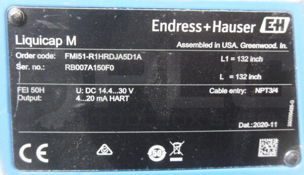 ENDRESS + HAUSER FMI51-R1HRDJA5D1A LIQUICAP LEVEL SENSOR 14.4-30VDC 3/4" NPT - Image 7