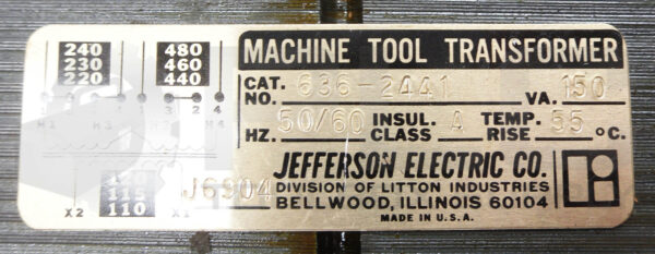 JEFFERSON ELECTRIC 636-2441 MACHINE TOOL TRANSFORMER 50/60HZ 440V - Image 4