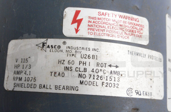 FASCO U26B1 MOTOR 1/3HP 1075RPM 115V 60HZ 4.1A F2032 - Image 6