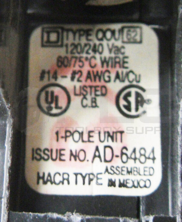 LOT OF 5 SQUARE D AD-6484 CIRCUIT BREAKER 1 POLE 10A 120-240VAC - Image 5