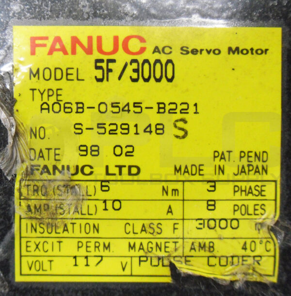 FANUC A06B-0545-B221 AC SERVO MOTOR 5F/3000 - Image 5