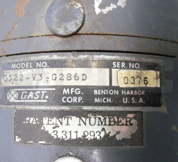 GAST 0522-V3-G286D VACUUM PUMP 1/4HP 1725RPM - Image 5