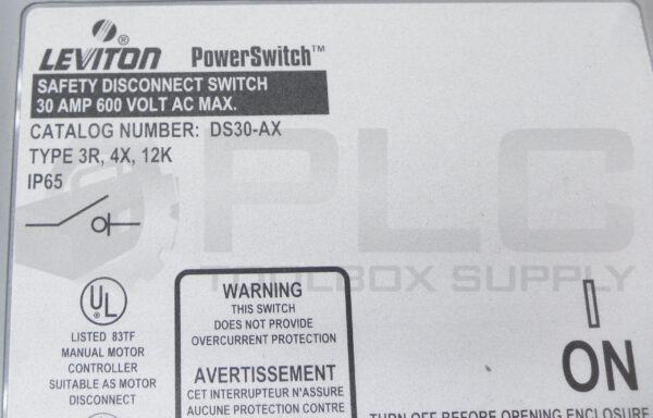 NEW LEVITON DS30-AX SAFETY DISCONNECT SWITCH 30A 600VAC *READ* - Image 5