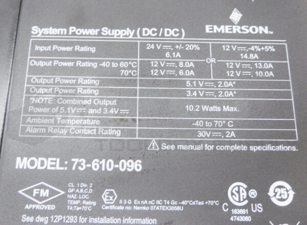 EMERSON KJ1501X1-BC3 SYSTEM POWER SUPPLY 73-610-096 12P3935X062 *PARTS ONLY* - Image 6