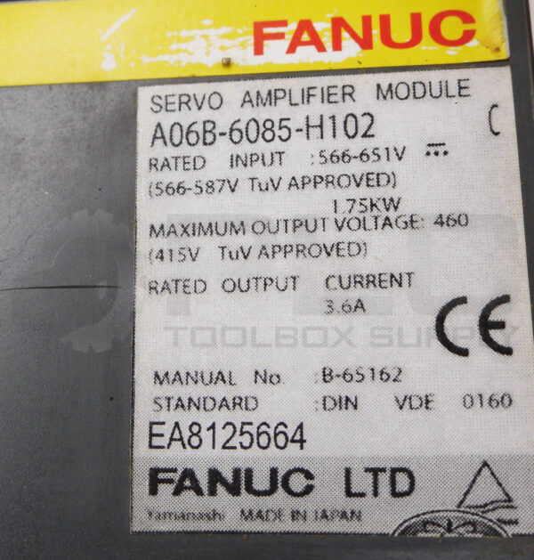 FANUC A06B-6085-H102 /C SERVO AMPLIFIER MODULE 566-651V 3.6A - Image 6