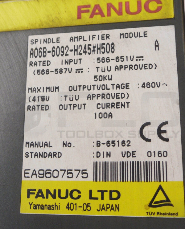 FANUC A06B-6092-H245#H508 /A SPINDLE AMPLIFIER MODULE 566-651V 100A - Image 6