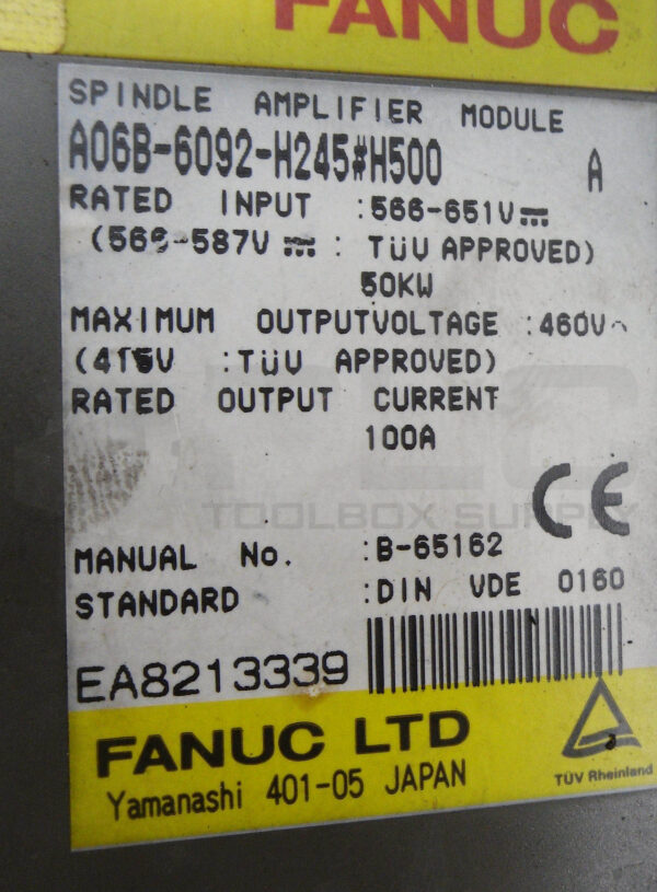 FANUC A06B-6092-H245#H500 /A SPINDLE AMPLIFIER MODULE 566-651V 100A *READ* - Image 6