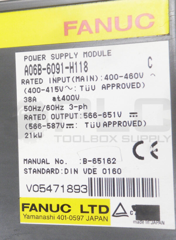 FANUC A06B-6091-H118 /C POWER SUPPLY MODULE 400-480V 38A 50/60HZ - Image 5