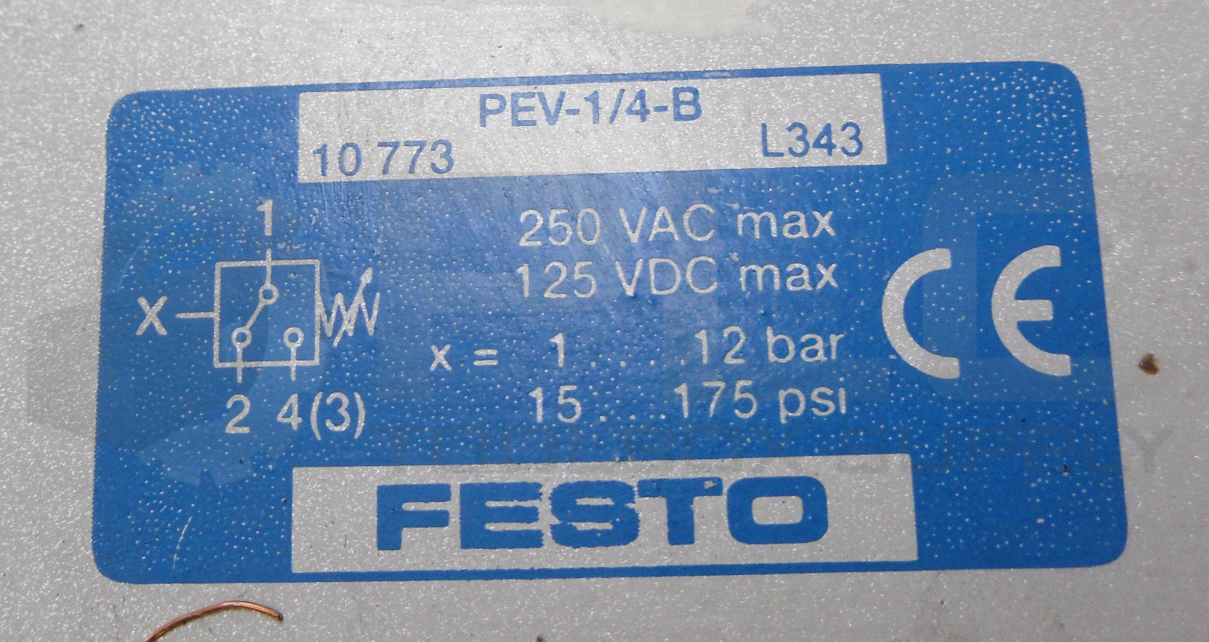 FESTO PEV-1/4-B PRESSURE SWITCH 250VAC 125VDC 15-175PSI - PLC Toolbox ...