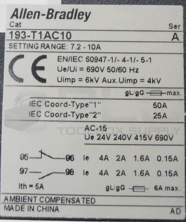 NEW ALLEN BRADLEY 193-T1AC10 /A THERMAL OVERLOAD RELAY 7.2-10A - Image 4
