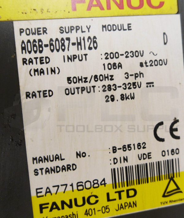FANUC A06B-6087-H126 /D POWER SUPPLY MODULE 200-230V 106A - Image 5