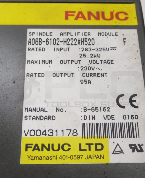 FANUC A06B-6102-H222#H520 /F SPINDLE AMPLIFIER MODULE 283-325V 95A *READ* - Image 4