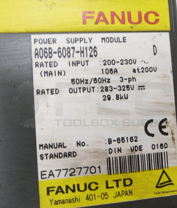 FANUC A06B-6087-H126 /D POWER SUPPLY MODULE 200-230V 106A **READ** - Image 6